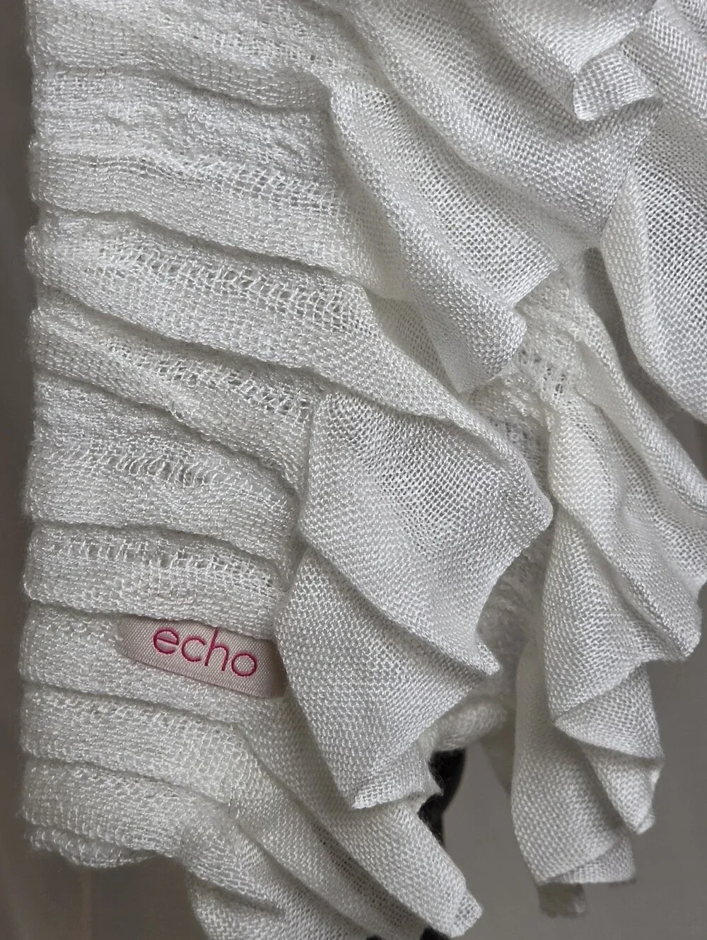 Echo Cream Ivory Ruffle Knit Scarf Long Accordion Pleat Tiered Coquette Boho OS